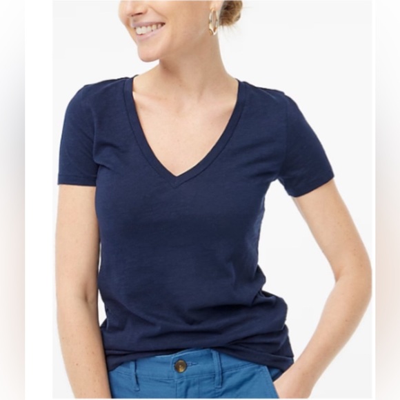 Like New!!! J. Crew Women’s V-neck Vintage Slub Cotton Tee | Large | Navy - Picture 1 of 2